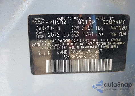 2013 Hyundai Elantra Limited from USA, damaged, VIN KMHDH4AEXDU781647